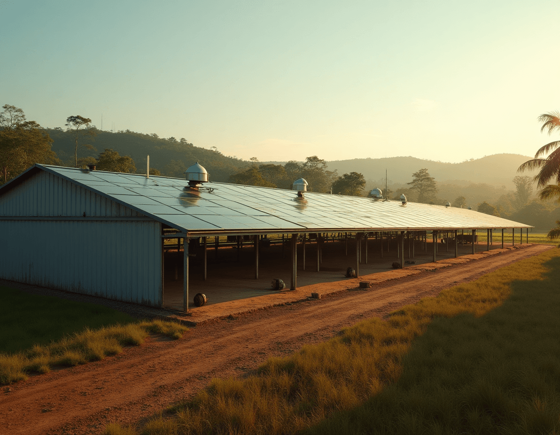 Aviario com sistema solar fotovoltaico no telhado